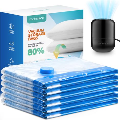Pompe Électrique et Sac Sous Vide Vêtements Aspirateur 6 Pack Jumbo, Housse de Rangement Sous Vide pour Couettes Matelas et Penderies (1/5)