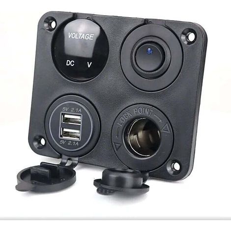 4-in-1 Kfz-Ladegerät-Schalterpanel, Dual-USB-Ladefunktion + LED-Voltmeter + Ein-/Ausschalter + Zigarettenanzünderbuchse für Boote (1/4)