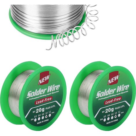 Fil à souder sans plomb 20 g-1 mm, âme de colophane, Sn99,3-Cu0,7, fil à souder métallique avec flux à 2 %, adapté à la réparation électrique (2 PCS) (1/5)
