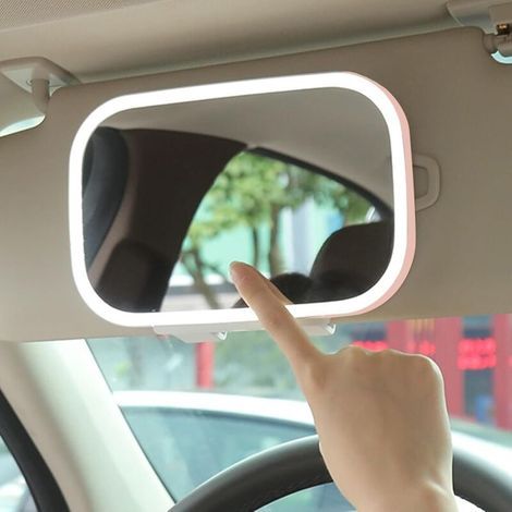 Miroir de pare-soleil de voiture universel Dimmable LED Miroir de maquillage de voiture Lumière LED Rétroviseur intérieur automobile avec lumière LED. Espagne. Rose pratique (1/5)