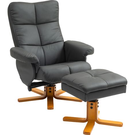 Sillón reclinable giratorio con reposapiés y almacenaje, gris oscuro, polipiel (1/5)