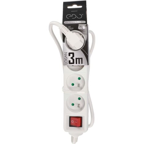 Rallonge électrique multiprise d'intérieur 4 prises avec terre et interrupteur 3m 16A 3680W blanc LOGAN White 4 Switch - EDO Solutions EDO777563 (1/4)