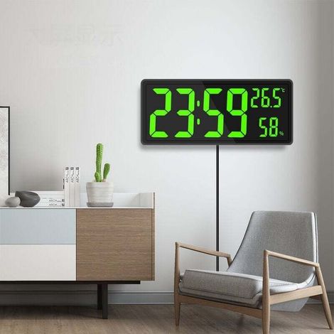Großformatige Digitaluhr, große digitale Wanduhr mit Temperatur- und Feuchtigkeitsanzeige, digitale Wanduhr mit grünen LED-Ziffern (1/4)