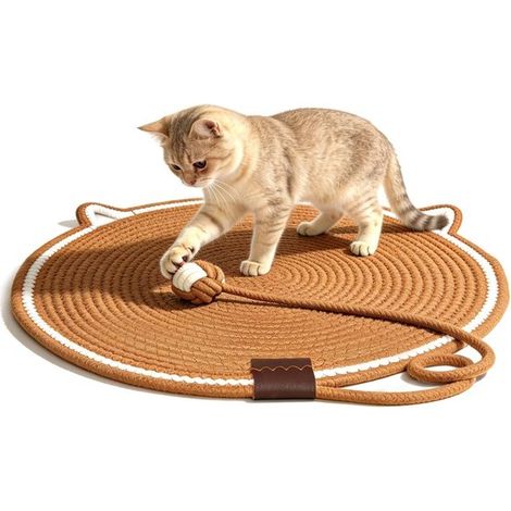 Alfombrilla rascadora para gatos, cuerda de algodón natural, redonda horizontal, para gatos de interior, protege paredes, sofás, alfombras y bancos, 50 cm (1/4)