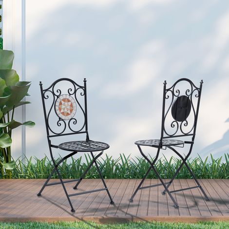 Noire 50x40x94,5 cm - Ensemble de 2 chaises de jardin pliantes, siège bistrot en mosaïque pour balcon terrasse, charge métallique 120 kg