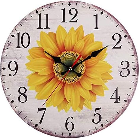 Horloge Murale, Tournesol Horloge Murale Décorative Rustique Vintage sans Tic-Tac Suspendu Grand Rond - 4-Fei Yu (1/4)