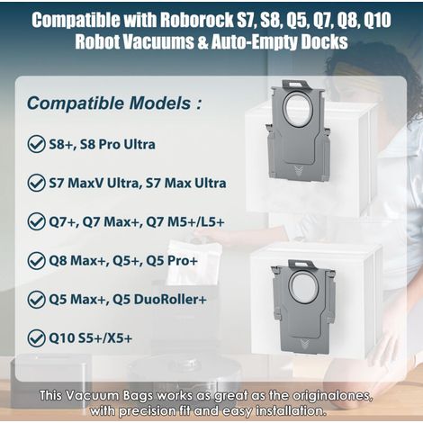 Paquete de 12 bolsas de repuesto compatibles para Roborock, de alta filtración y 3,6 L, para los modelos S8+, Q5+, Q7+ y otros robots aspiradores. (1/4)
