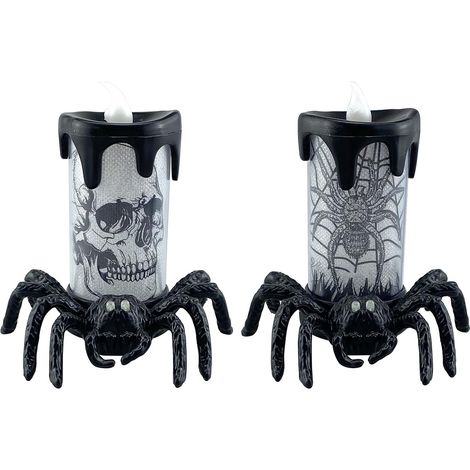 Deux lumières LED en forme de tête de mort, accessoires de fête, guirlandes d'araignées pour Halloween. (1/5)