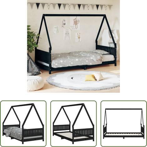 vidaXL Cadre de lit pour enfants noir 90x190 cm bois de pin massif (1/5)