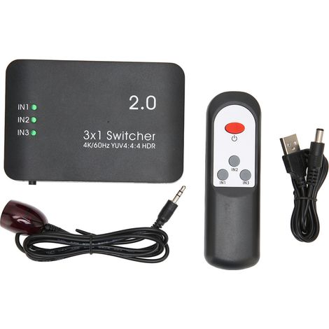 Sélecteur HDMI 2.0 4K Ultra HD, commutateur 3 entrées 1 sortie, hub HDMI stable 4K 60Hz (1/5)