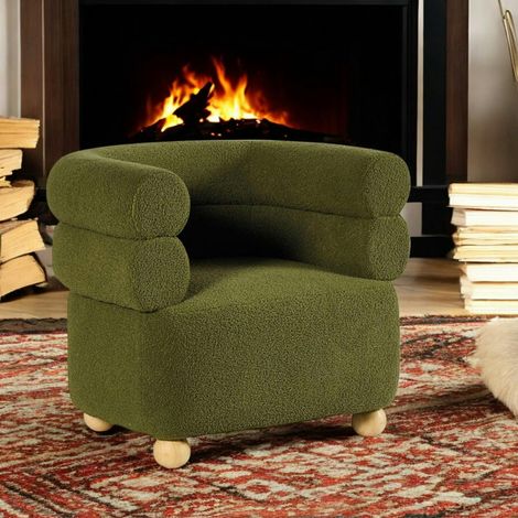 Fauteuil cabriolet design tissu bouclé vert IENA (1/3)