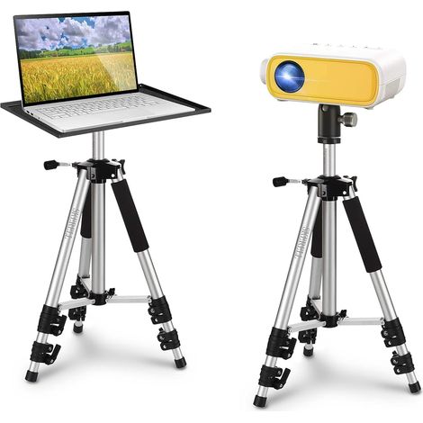 Trépied pour Projecteur en alliage aluminium,Support projecteur et ordinateur portable et caméra,facile à transporter,hauteur réglable de 43-122cm,avec plateau,tête de balle et sac à dos (1/5)