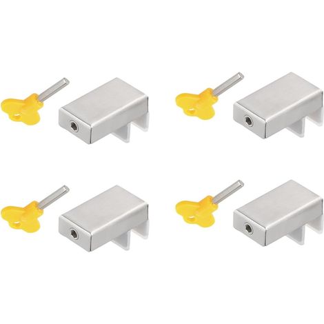 Lot de 4 verrous de fenêtre coulissantes en acier inoxydable avec clé (acier inoxydable) (1/5)