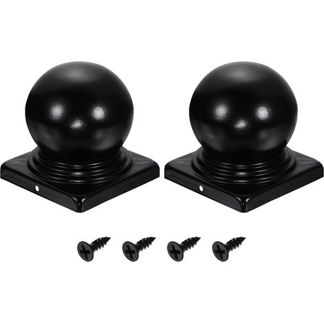 2Pcs Caps Pour Poteaux De Cloture, 100mm/3.94-inch Carre Dome Boule Top Couverture De Poteau En Fer Avec Vis Pour Metal Bois Cloture Exterieur Deck Boite Aux Lettres Patio, Noir (1/5)