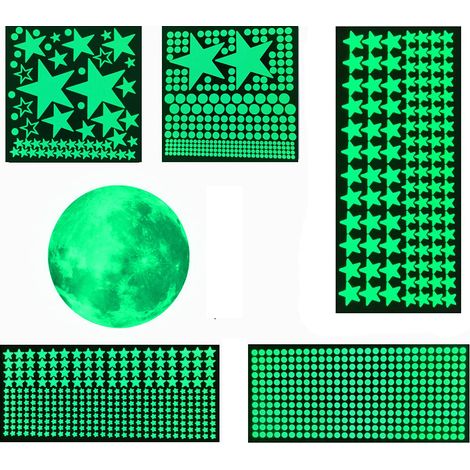 Étoiles Phosphorescentes - Autocollants Étoiles et Lune pour Plafond - Décoration Chambre Enfant - Kit 1108 Pièces - Bleu Ciel (1/5)