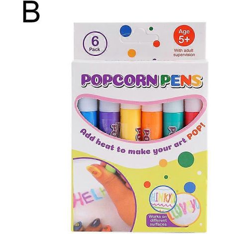 Emballage anglais : 6 stylos (B) Stylo à popcorn magique, stylo coton, stylo aquarelle, stylo à bulles pour impression 3D, dessin pour enfants, effet d'expansion DIY (1/4)