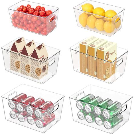 Set di 6 Organizer per Frigorifero (3 taglie), organizer da cucina, Organizer Frigo Impilabili con Maniglia per Cucina, Ripiani, Bagno (1/5)