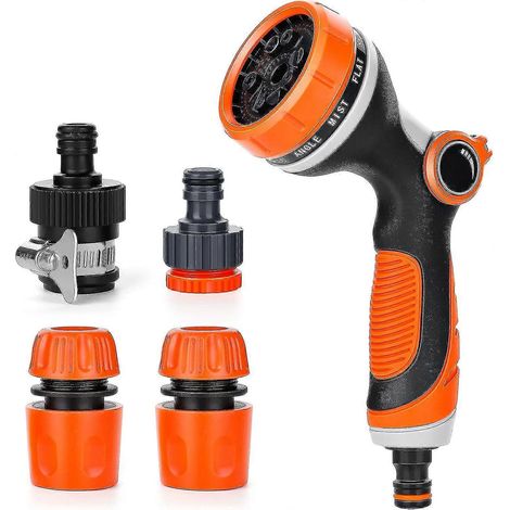 Watering Gun, 10 Adjustable Patterns, Heavy Duty High Pressure Spray Nozzle Perfect For Car Cleaning, Lawn And Garden Watering Orange-QJWL (1/5)
