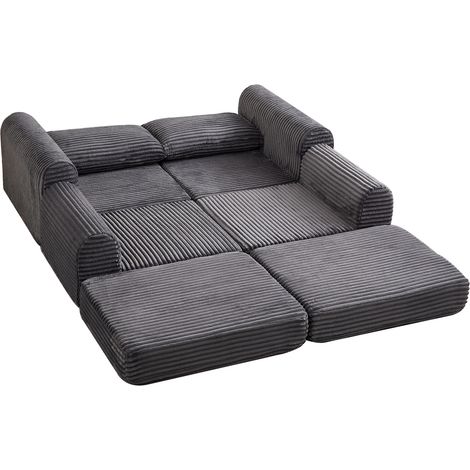 ELVMI Sofá Cama Modular con Reposapiés Desmontable y Brazos Curvos, en Pana Gris (1/5)
