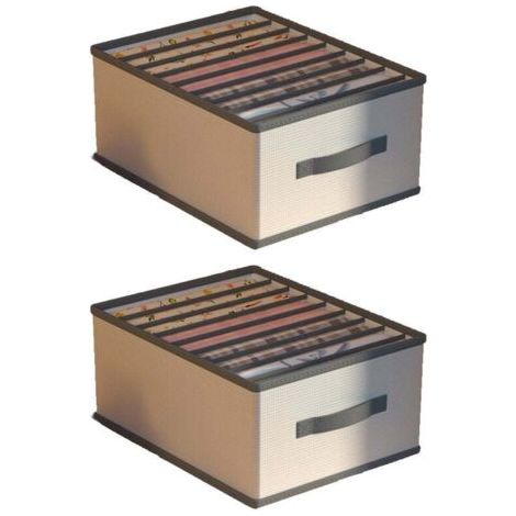 Panier de rangement pliable 2 pièces, boîte de rangement pour vêtements, organisateur de vêtements, grande taille 9 compartiments, gris beige (1/5)