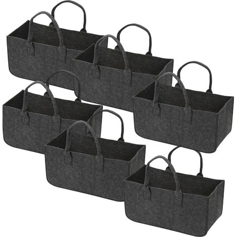 Wolketon Sacchetti in feltro per legna da ardere, confezione da 6, 50x25x25 cm, grigio scuro, borsa per legna da ardere, cestino in feltro pieghevole, cestino per legna da ardere, borsa per la spesa (1/5)