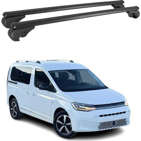 OMAC Barres de toit en aluminium pour VW Caddy IV 2020-2026 – TÜV / DIN 75302:2019 – Antivol inclus – Charge max 75 kg – 2 barres Noir (1/4)