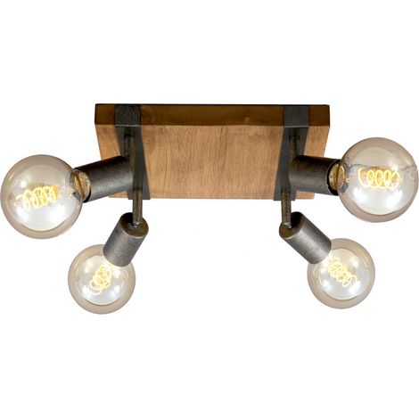 Spotleuchte dreh- und schwenkbar 4x E27 Metall-Holz Gunmetal Briloner
