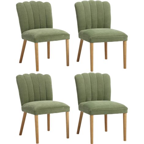 Wahson 4Pcs Dining Chairs Chenille, Modern Farmhouse Upholstere Chairs with Wooden Legs for Home Kitchen Restaurant, Green