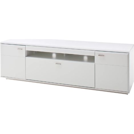 Meuble TV en bois coloris blanc mat - L.195 x H.60 x P.51 cm -PEGANE-