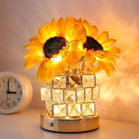 Sonnenblumen Tischleuchte, wiederaufladbar, kabellos, mit Touch Funktion, dreifarbiges Nachtlicht mit stufenloser Dimmfunktion, festliche Tischle (1/5)