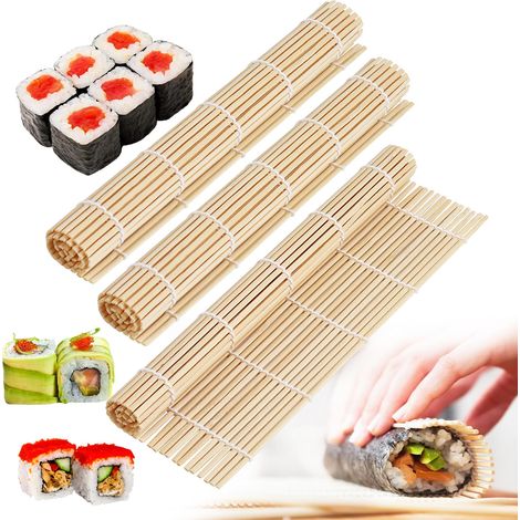 5 Pièces Natte Sushi, 24 X 24Cm Sushi Roll Mat Bamboo, Rouleau a Sushi, Bambou Sushi DIY Kit, Tapis Sushi Réutilisable, pour Cuisine, Fête, Débutants, Professionnels (1/5)