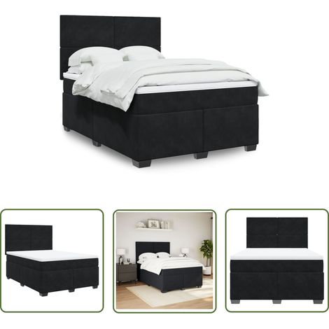 The Living Store Boxspringbett mit Matratze Schwarz 140x190 cm Samt - Samtbett - Boxspringbett - Doppelbett - Schlafzimmermöbel - Luxusbett (1/5)