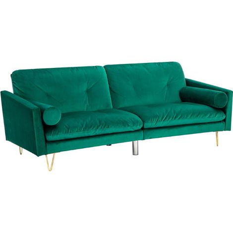 Sofa Bed Convertible Sofa Settee with 2 Bolster Cushions in Green (1/5)