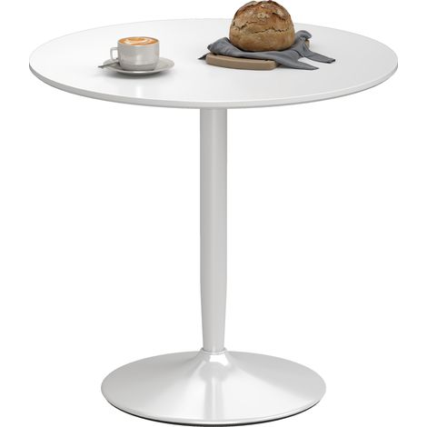 Table ronde manger 2 personnes base acier coussin antidérapant blanc Ø80x75 cm (1/5)
