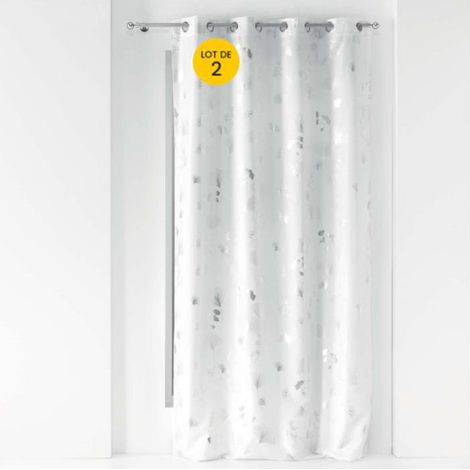 Lot de 2 Rideaux a oeillets 140 x 260 cm polyester métallisé Bloomy Blanc/Argent (1/4)