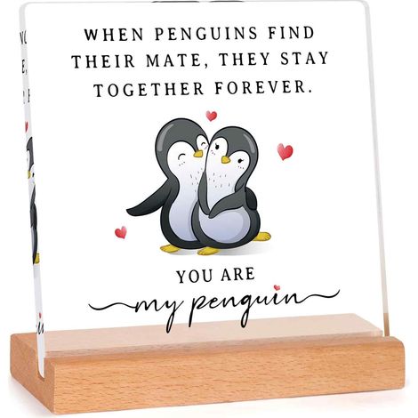 Plaque Acrylique - Forme De Pingouin - 13,6 X 10 X 2,9 Cm - Cadeau Anniversaire Ou Saint Valentin Pour Couple - 1 Pièce (1/5)