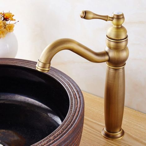 Robinet de Salle de Bain Vintage, 360 Beccuccio pivotant en Laiton Antique, mélangeur Chaud Chaud vanité Vintage (Haut) (1/5)