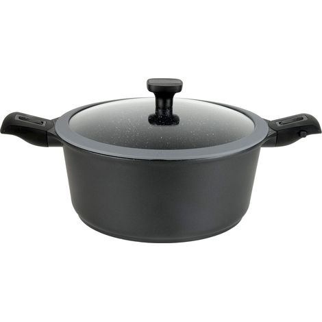 Easy Click Faitout avec couvercle en verre et poignées amovibles, aluminium, noir, diamètre 20 cm (1/5)