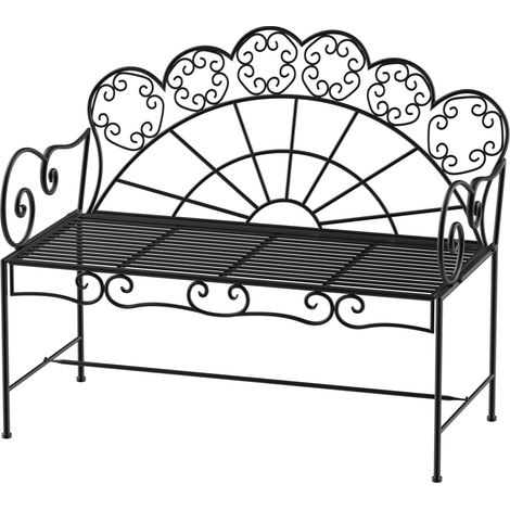 Banc de jardin 2 places en métal résistant aux intempéries 107 x 55,5 x 90,5 cm noir mat (1/5)