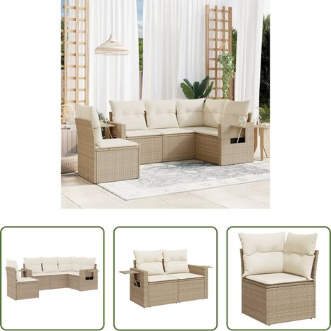 Gartensessel -  5-tlg. Garten-Sofagarnitur mit Kissen Beige Poly Rattan (1/5)