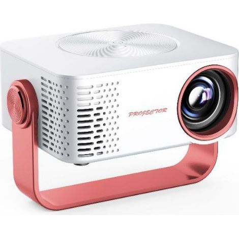 Videoprojektor, 1080P Mini-Projektor, automatisches Einschalten mit WLAN, Video-Overhead-Projektor, tragbarer Heimkino-Projektor, 11,5 x 11,5 x 5,2 cm, Pink