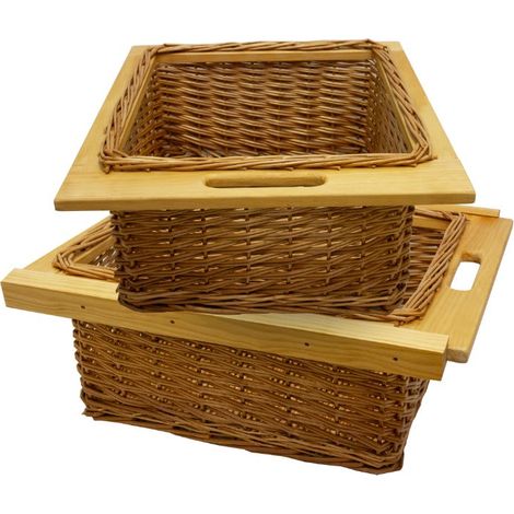 Cestelli Estraibili in Vimini per Cucina Cassetti Organizzazione Credenza Cesto in Vimini con Telaio e Binari in Legno di Faggio per Dispensa da 50cm Organizza Unità 50 cm con Viti GRATIS - 2 Cesti