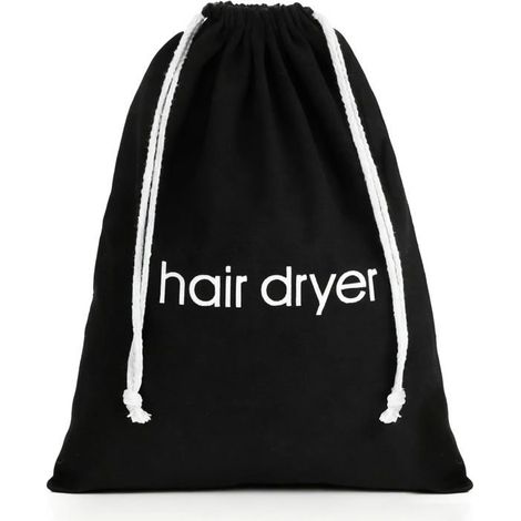 Sac de rangement pour sèche-cheveux - 1 pièce - Polyester noir - Fermeture à cordon - Voyage et salle de bain - 38 x 30 (1/5)