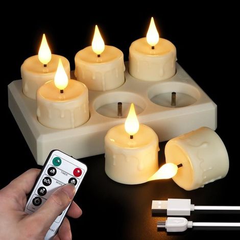 LED-Teelichter – Elektrische Kerzen – Stimmungsbeleuchtung – Wiederaufladbar mit Fernbedienung – 6 Stück – Warmweiß (1/5)
