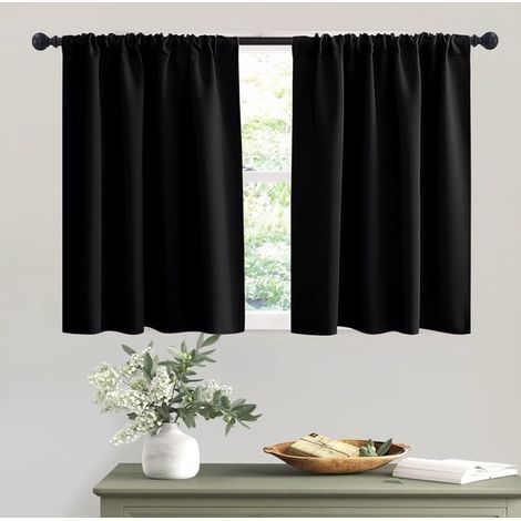 Verdunkelungsvorhänge – Badezimmervorhänge – Geeignet für Kinderzimmer, Schlafzimmer, Wohnzimmer, Küchen, Keller – 76 x 92 cm – Schwarz – 2er-Pack (1/5)