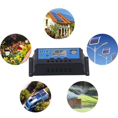 Contrôleur Solaire PWM 10A 12V 24V Double Sens pour Panneaux Solaires avec Régulateur 3 Étages pour Batterie Plomb-Acide - KZQ (1/5)
