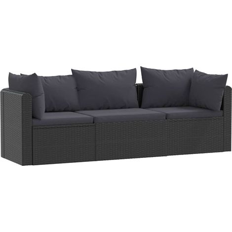 Maison Exclusive - Set Divani da Giardino 3 pz con Cuscini in Polyrattan Nero (1/5)