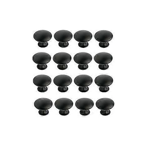 16 schwarze Türknöpfe/Schubladenknöpfe in Pilzform – Griffe für Schränke, Schubladen, Türen und Kommoden – 30 mm