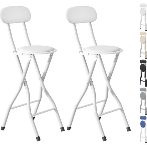 mcc direct Folding Bar Stools Set of 2, Breakfast Barstool Kitchen Restaurant Seating, Faux Leather Foldable Chairs with Metal Frame, Padded High Chairs WHITE (1/5)