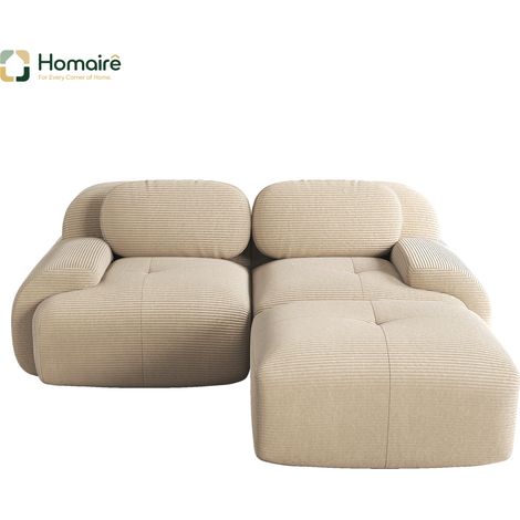 Canapé modulable en velours côtelé beige avec accoudoirs 208 x 178 x 75 cm HOMAIRE (1/4)